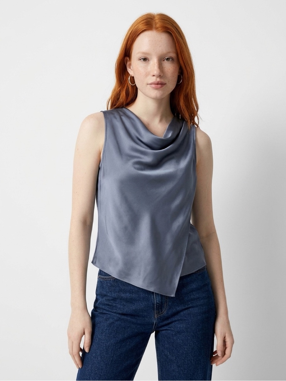Donna Karan Sleeveless Draped Blouse - Slate Blue
